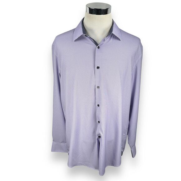 WRK Dress Shirt Men's 18 Purple Houndstooth 4 Way Stretch Performance Slim Fit - Picture 1 of 10